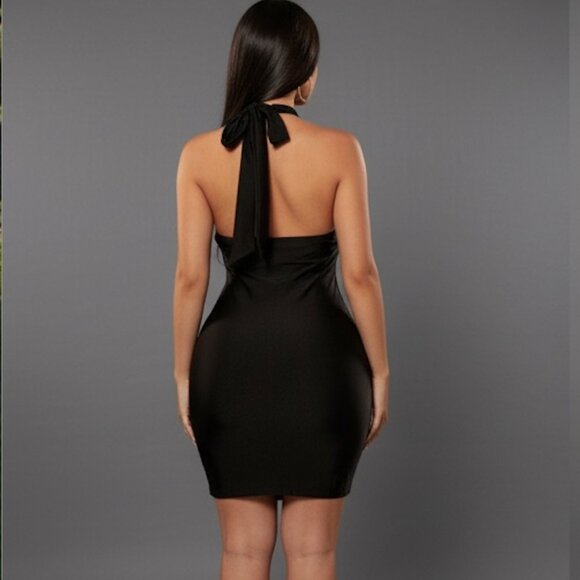 Rhinestone Halter Neck Backless Body Con Dress - Picture 3 of 7